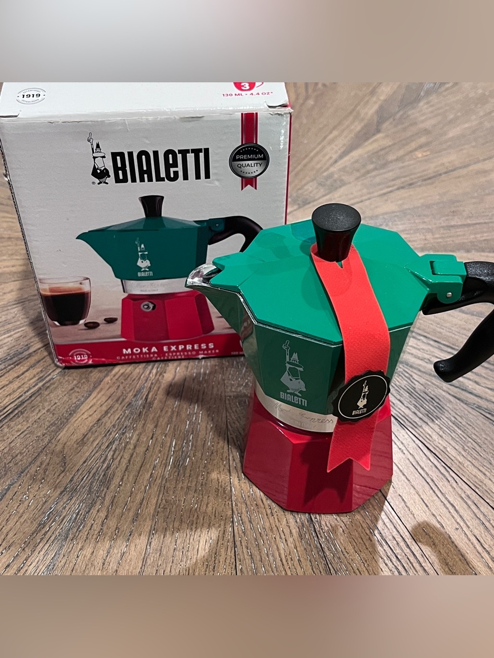 Bialetti Moka Express Italia Tricolor Stovetop Espresso Maker 3 cup OPEN BOX